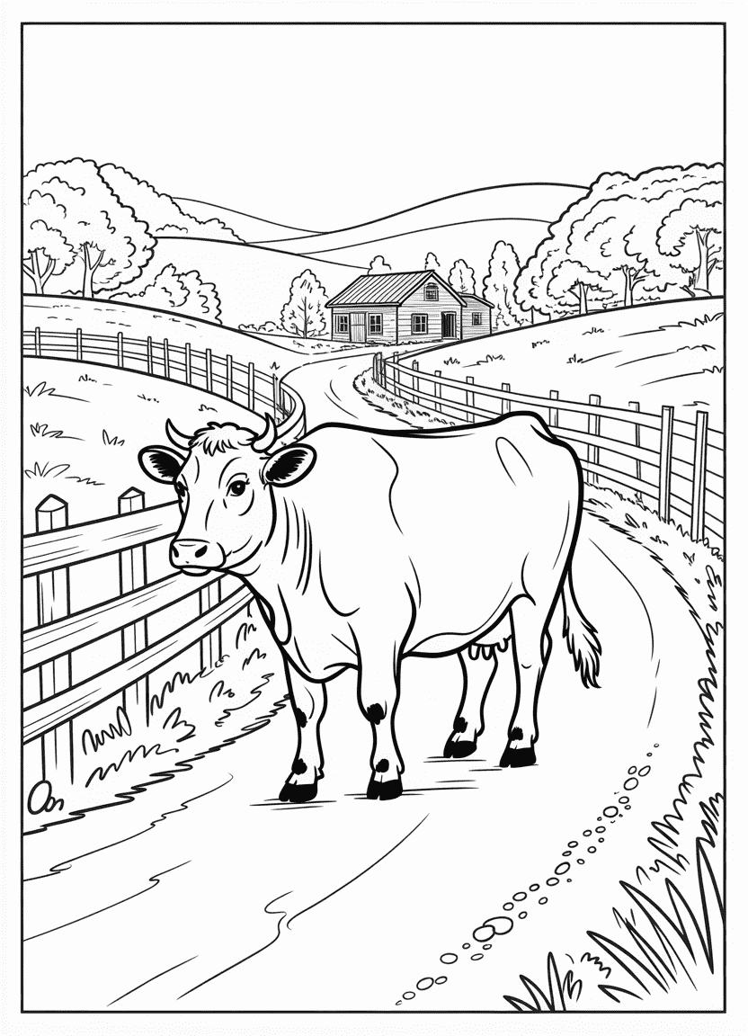 Cow walking across a peaceful country road