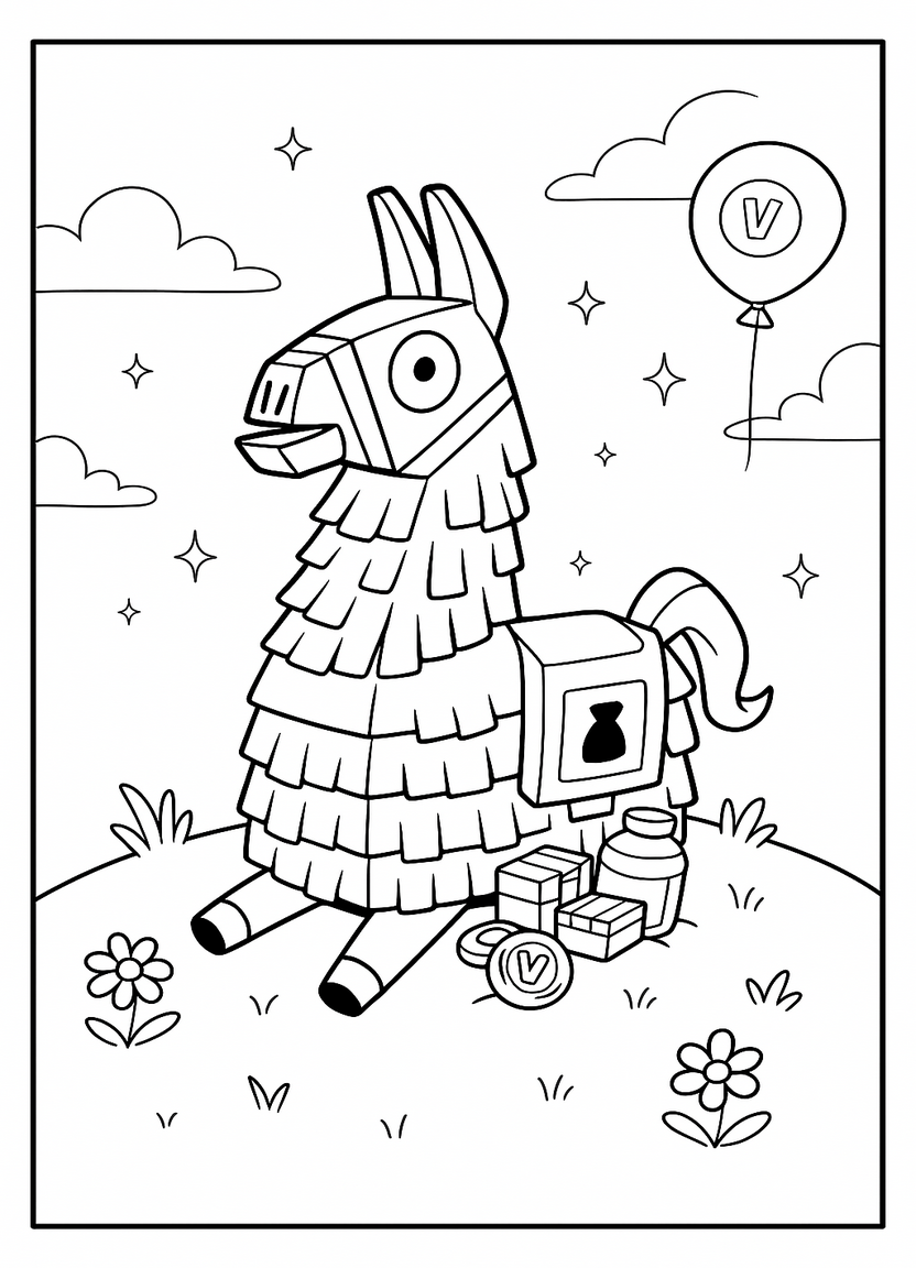Cute Fortnite Llama coloring page