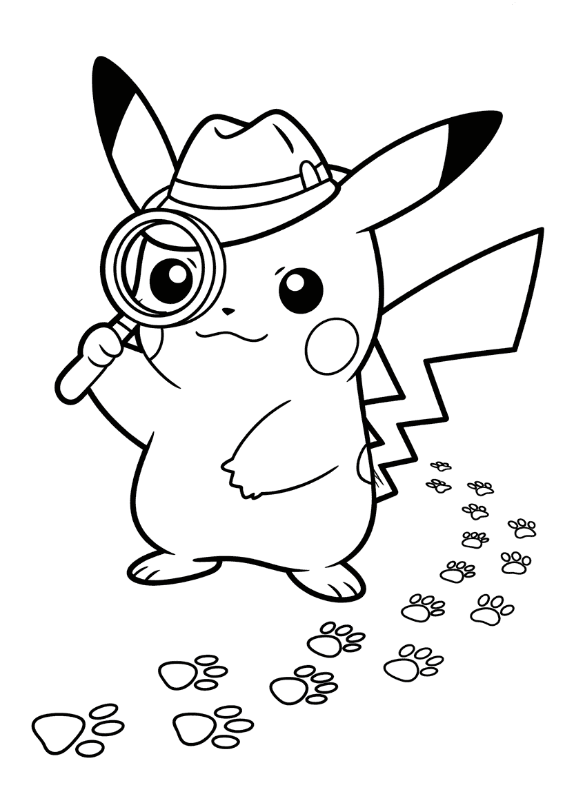 Detective Pikachu investigating with a magnifying glass.