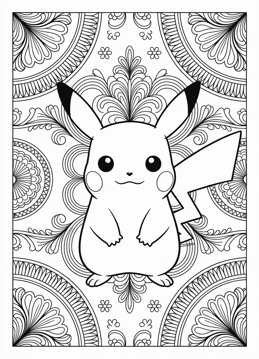 Elegant Pikachu with baroque and Victorian-style background patterns