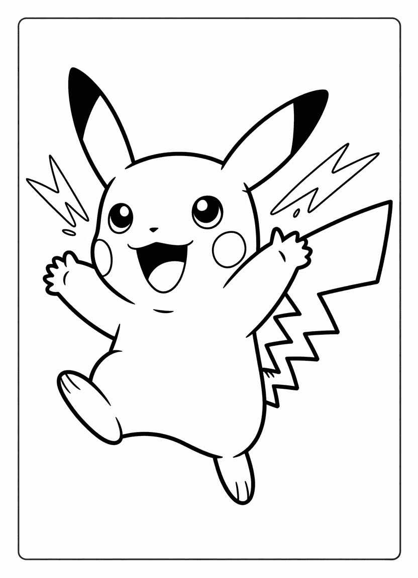 Energetic Pikachu with spark effects on its cheeks in a fun coloring page