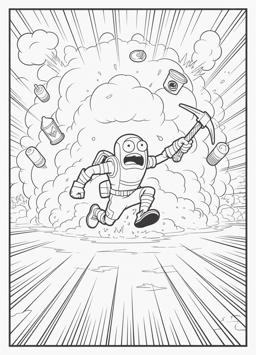 Fortnite Fishstick running from explosion coloring page
