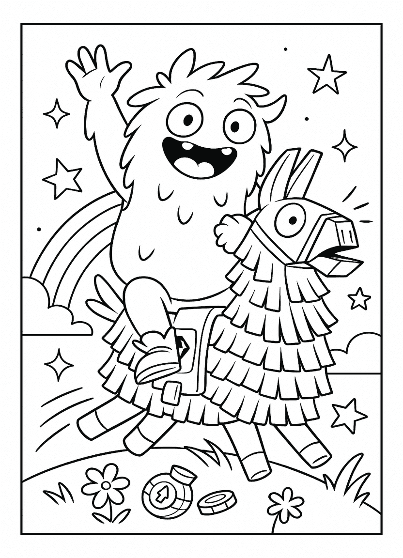 Fortnite Guff riding Loot Llama coloring page