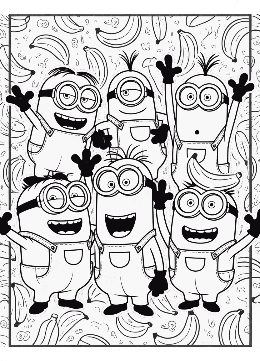 Group of five lesser-known Minions with playful expressions