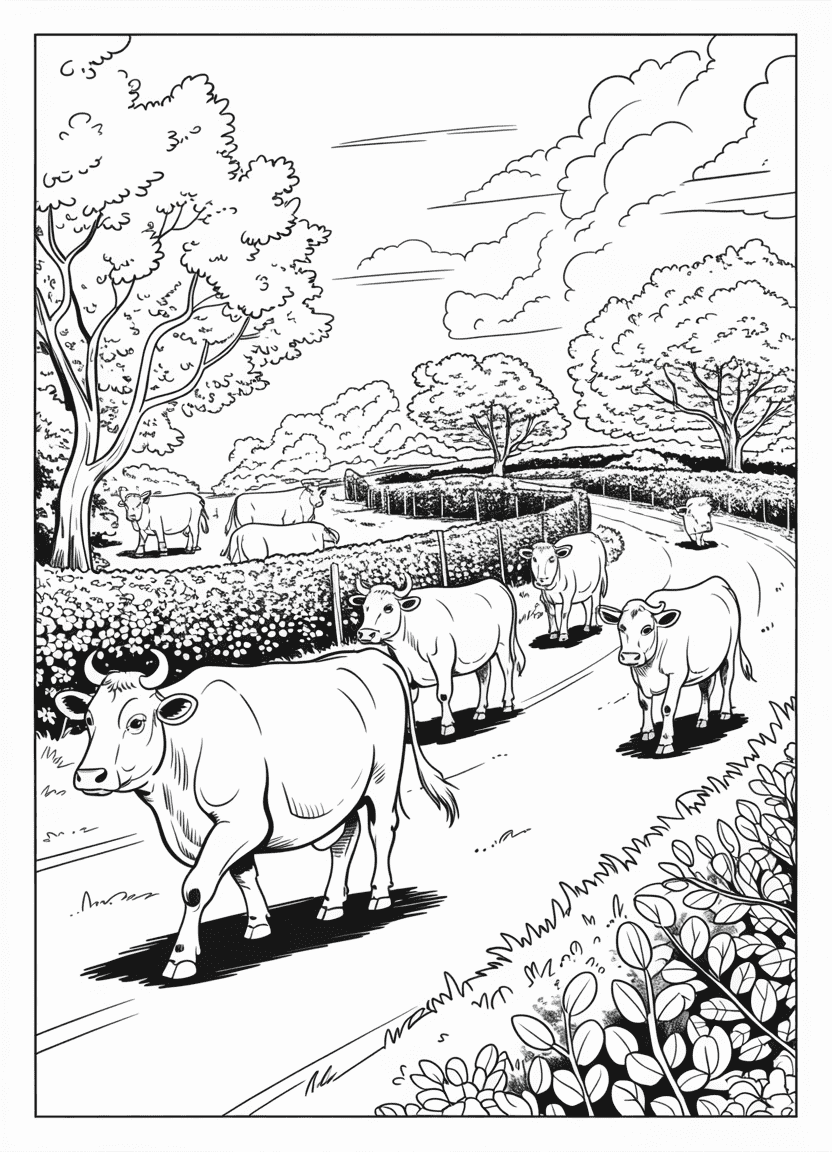 Herd of cows walking across a rural road