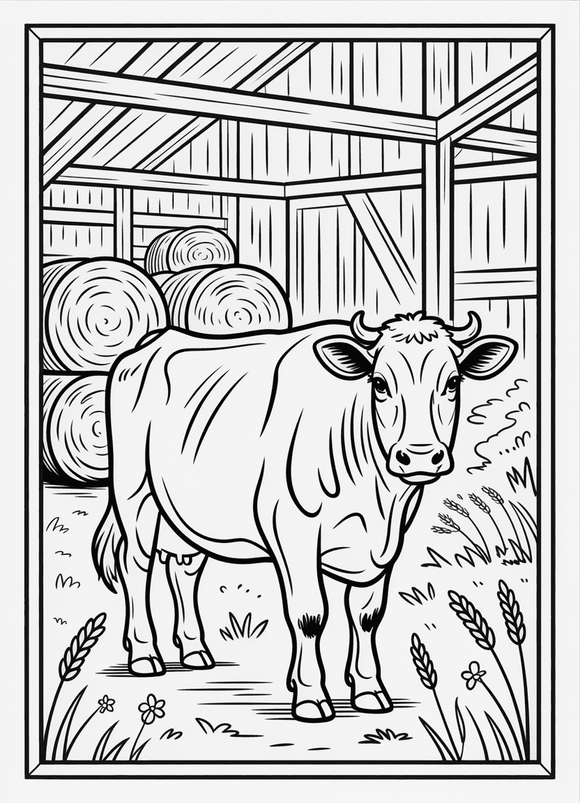 Holstein cow standing inside a rustic barn