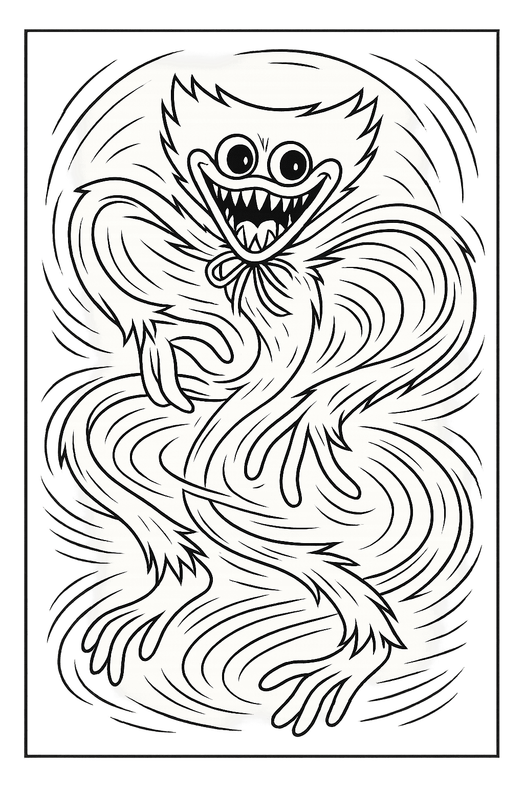 Huggy Wuggy twisting in a cartoon motion pose