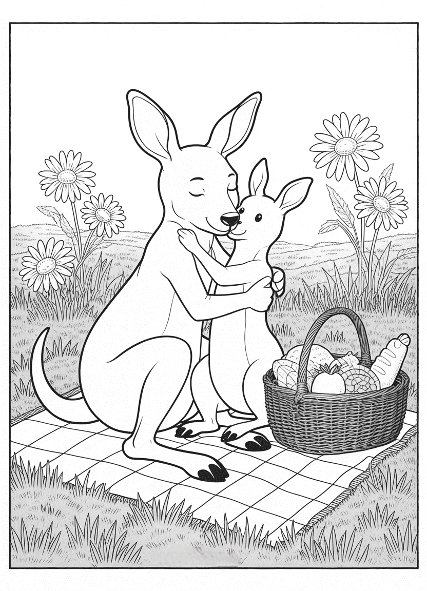 Kanga hugging Roo during a picnic in the Hundred Acre Wood