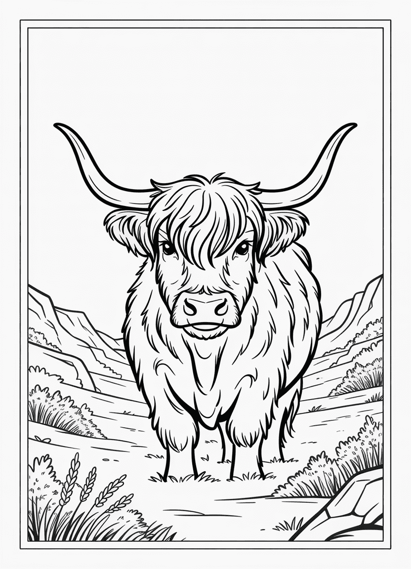 Long-haired Scottish Highland cow with horns