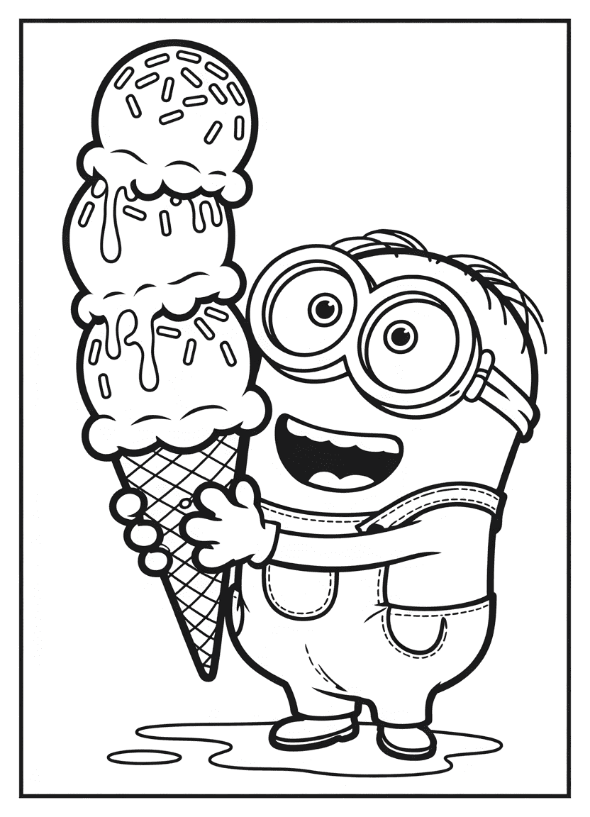 Minion holding oversized ice cream cone with sprinkles