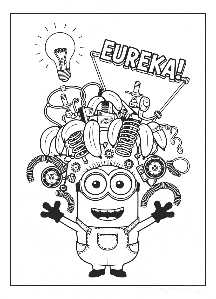 Minion showcasing a silly banana-powered invention