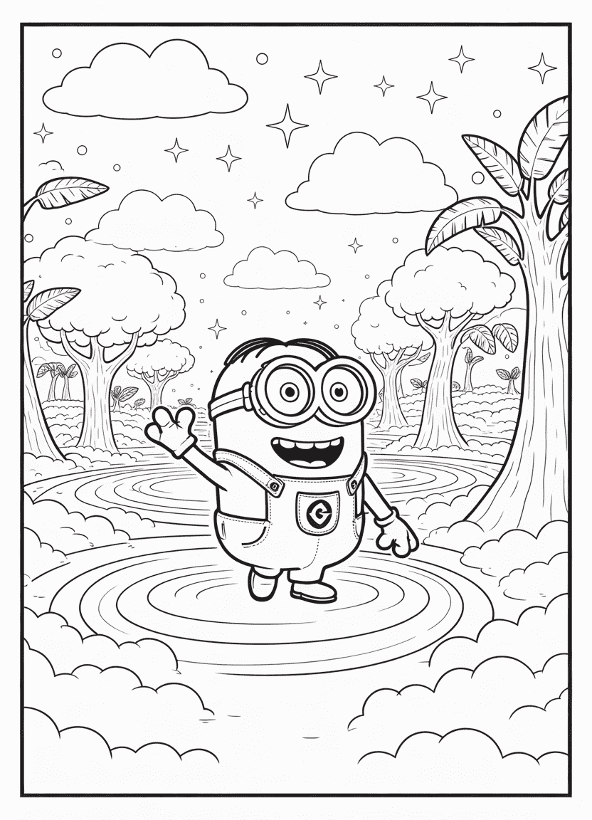 Minion walking through a magical portal into a fantasy banana world
