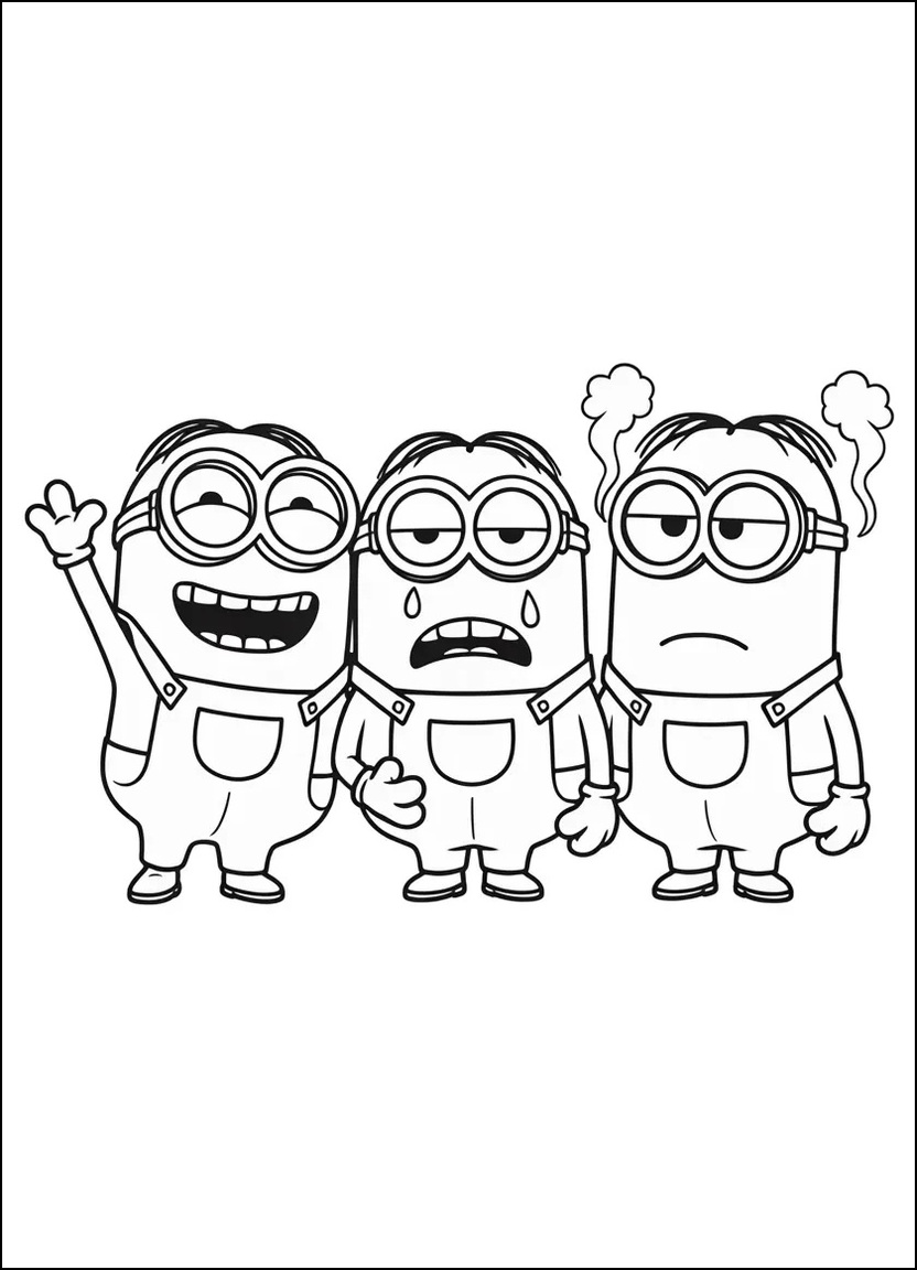 Minions showing happy, sad, and angry emotions in a side-by-side layout