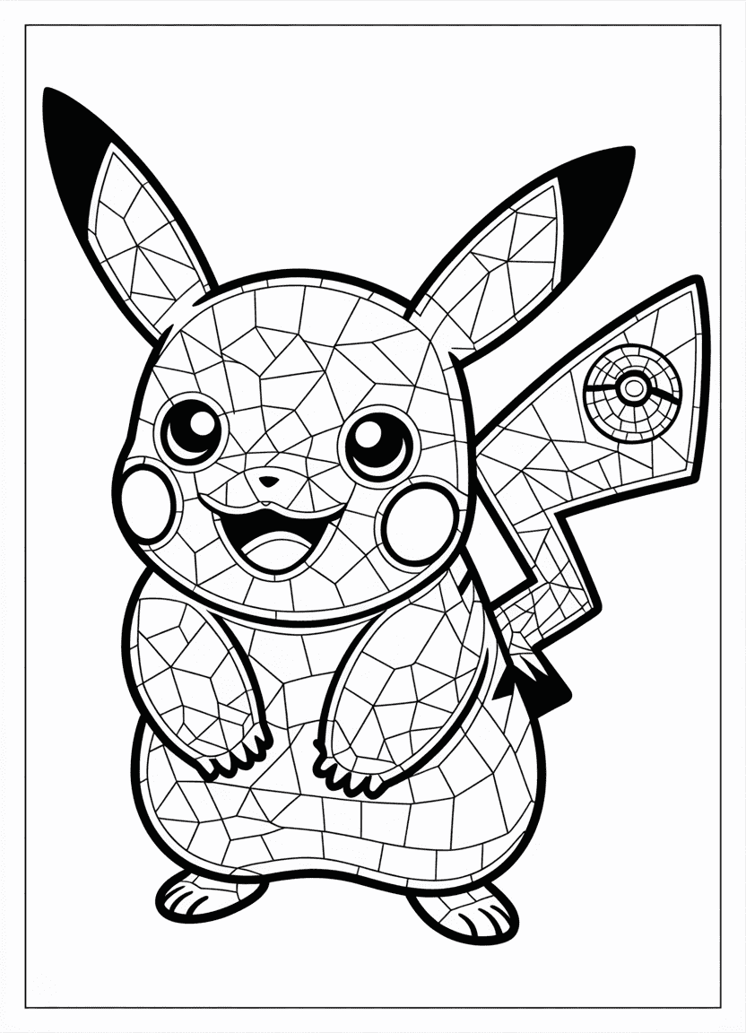 Mosaic-style Pikachu made of tiny tile-like shapes
