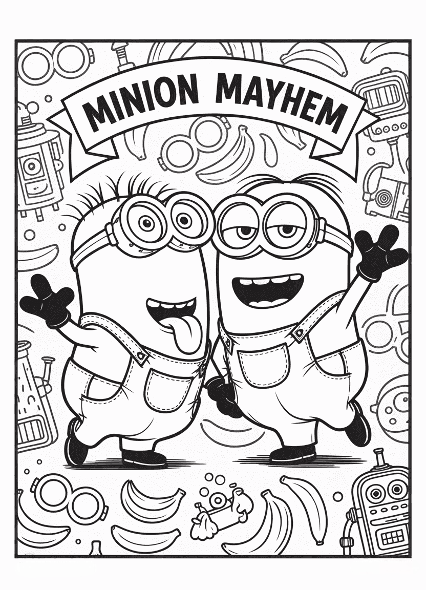 One-eyed and two-eyed Minions striking playful poses
