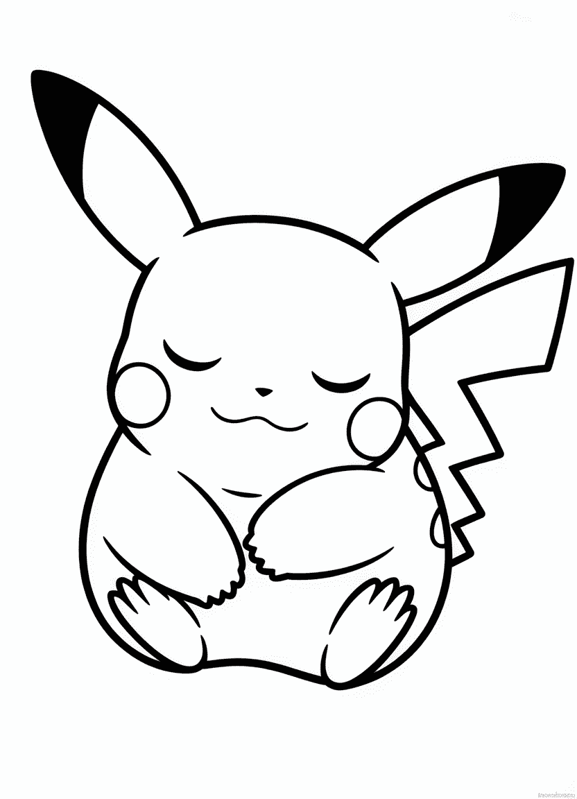 Outline of Pikachu sleeping curled up, for a cute coloring page