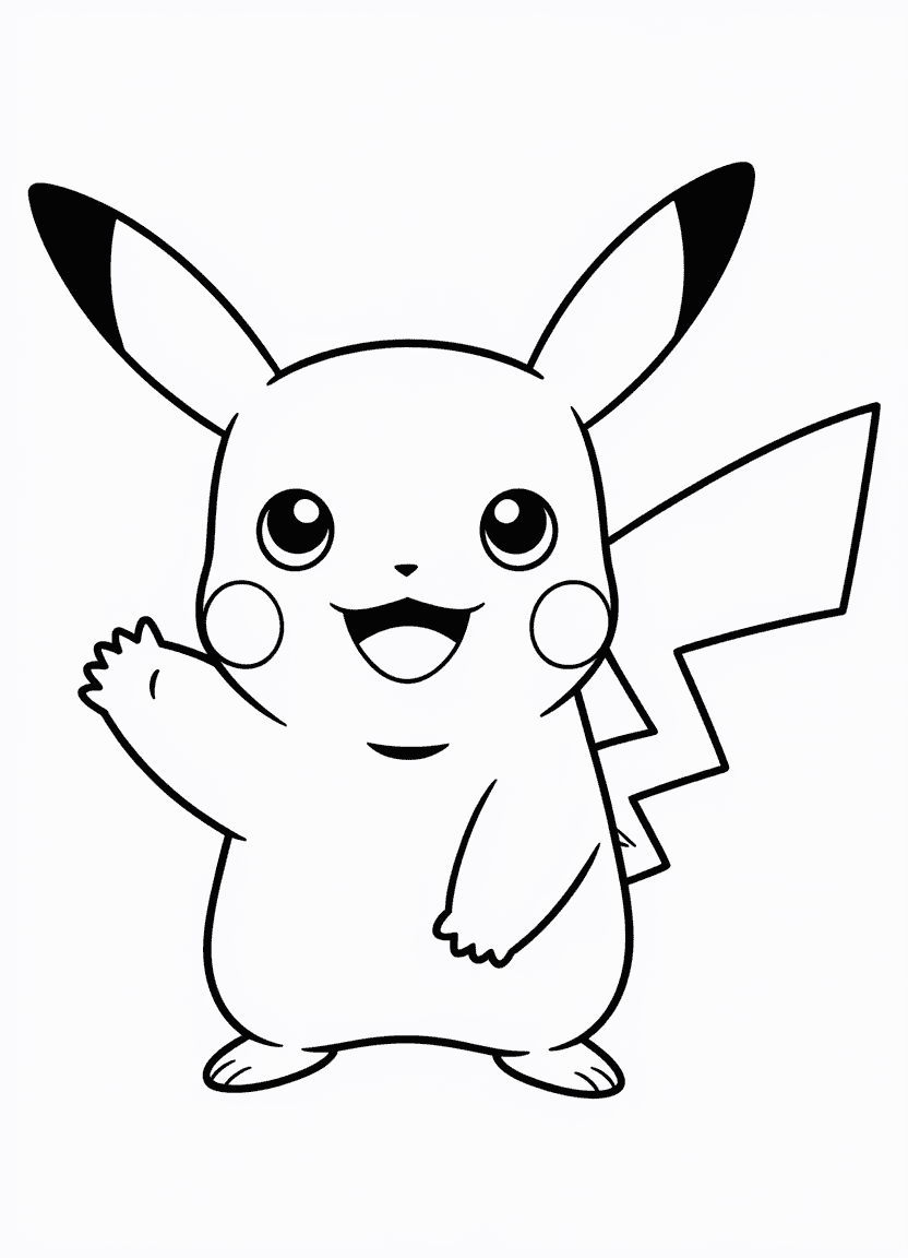 Pikachu waving hello in a cheerful coloring page pose