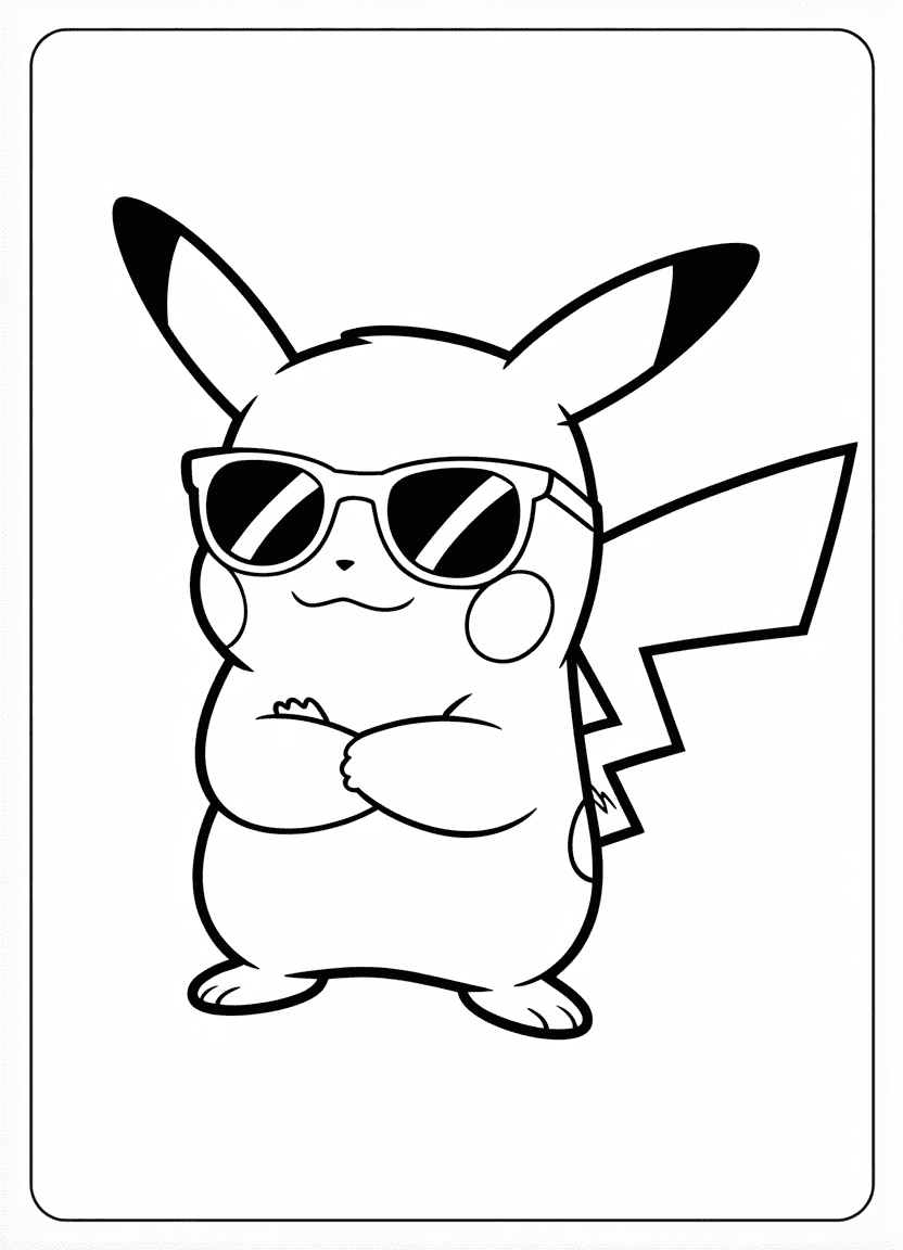 Pikachu with sunglasses and a confident pose for coloring