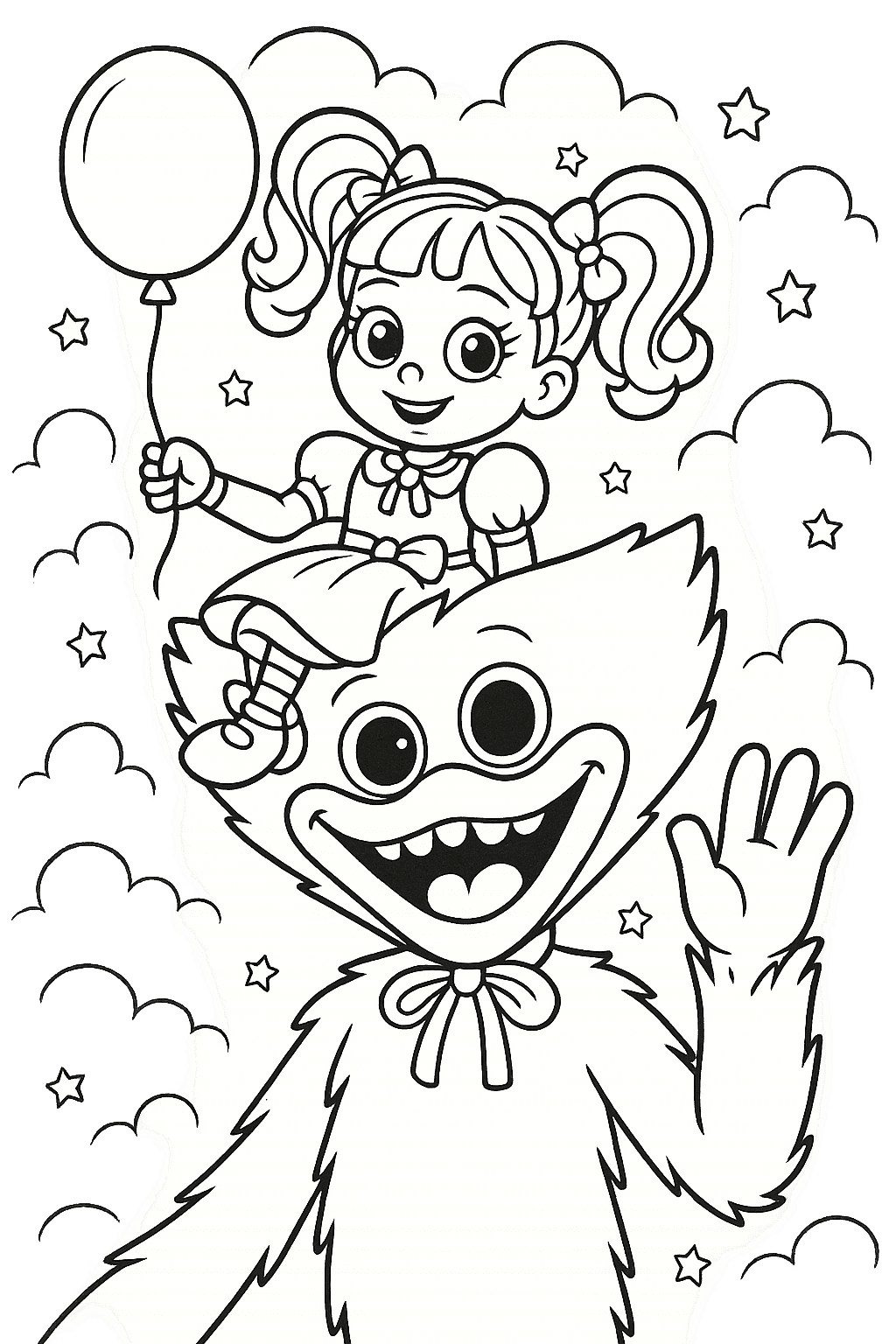 Poppy and Huggy Wuggy together coloring page