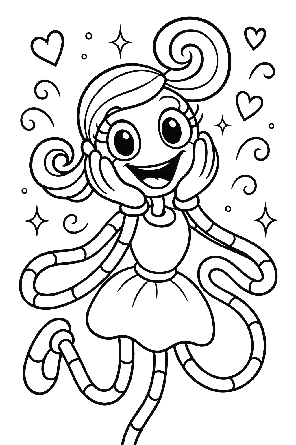 Printable Mommy Long Legs coloring page smiling happily