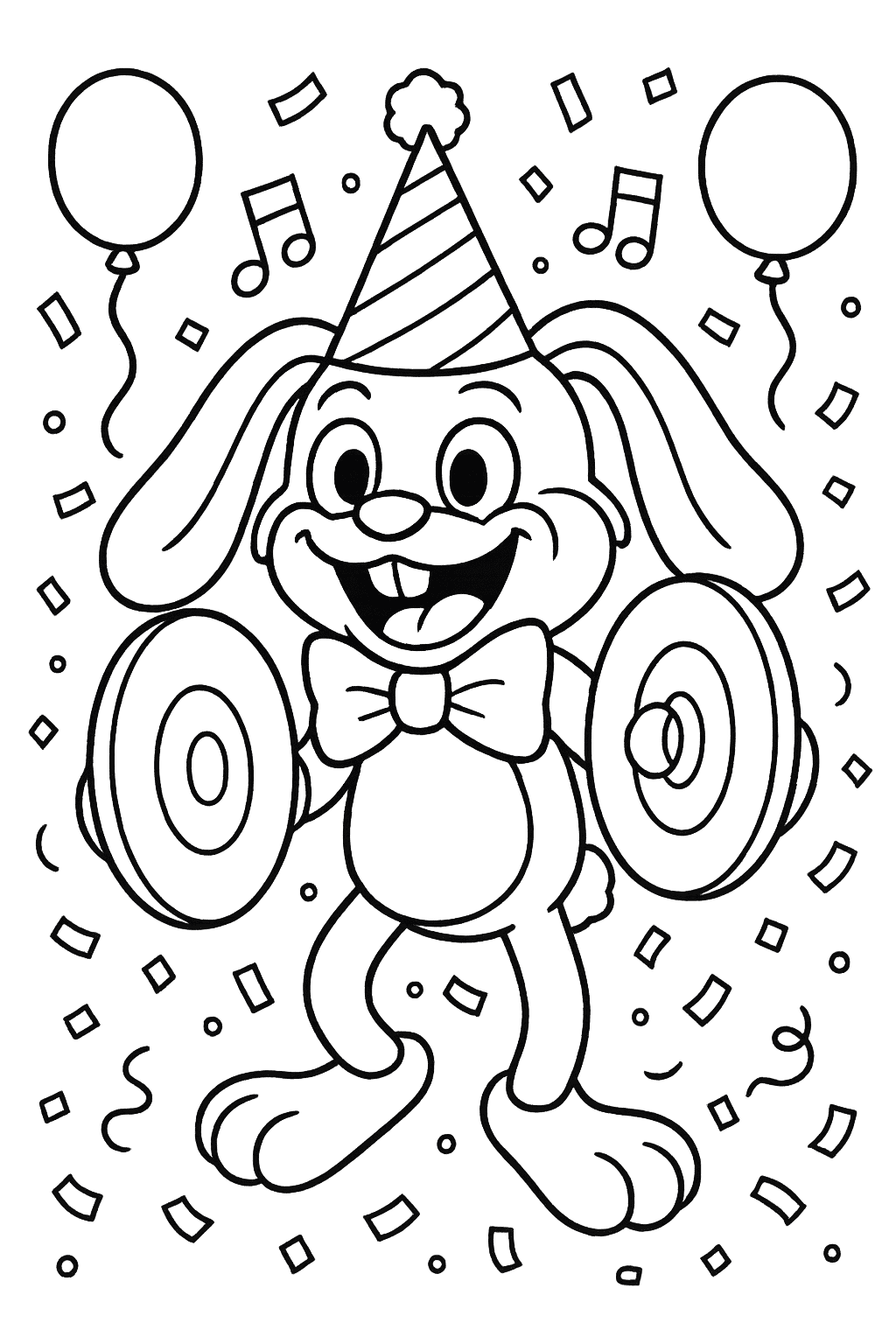Printable coloring page of Bunzo Bunny playing cymbals