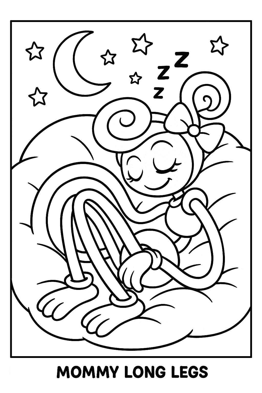 Printable coloring page of Mommy Long Legs sleeping