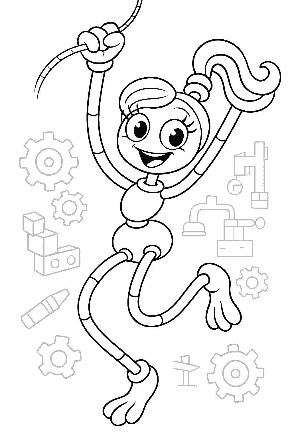 Printable coloring page of Mommy Long Legs swinging on a thread