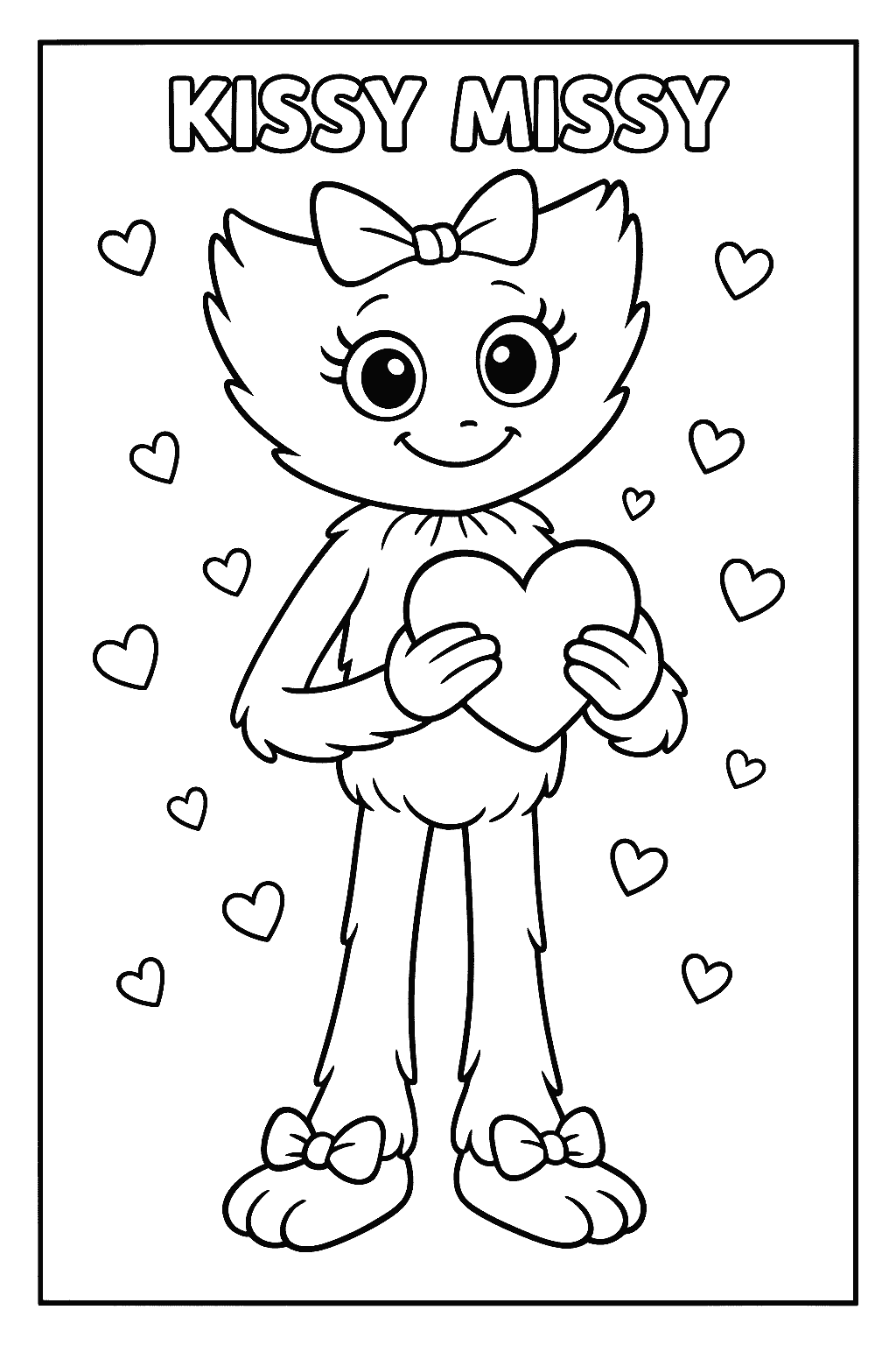 Printable coloring sheet of Kissy Missy holding a heart