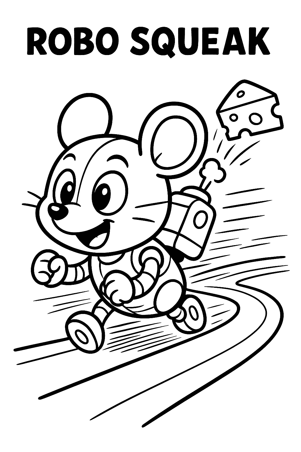 Printable coloring sheet of Robo Squeak, a robotic mouse toy