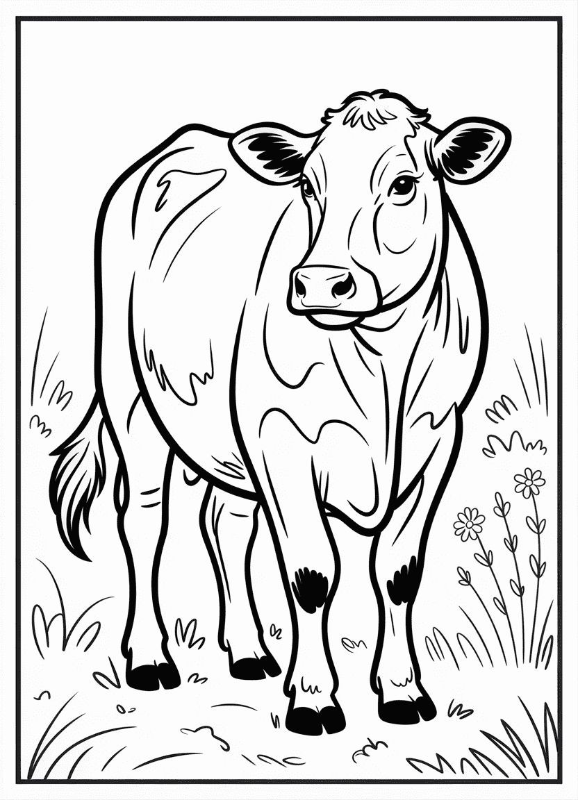 Realistic anatomical drawing of a cow in profile