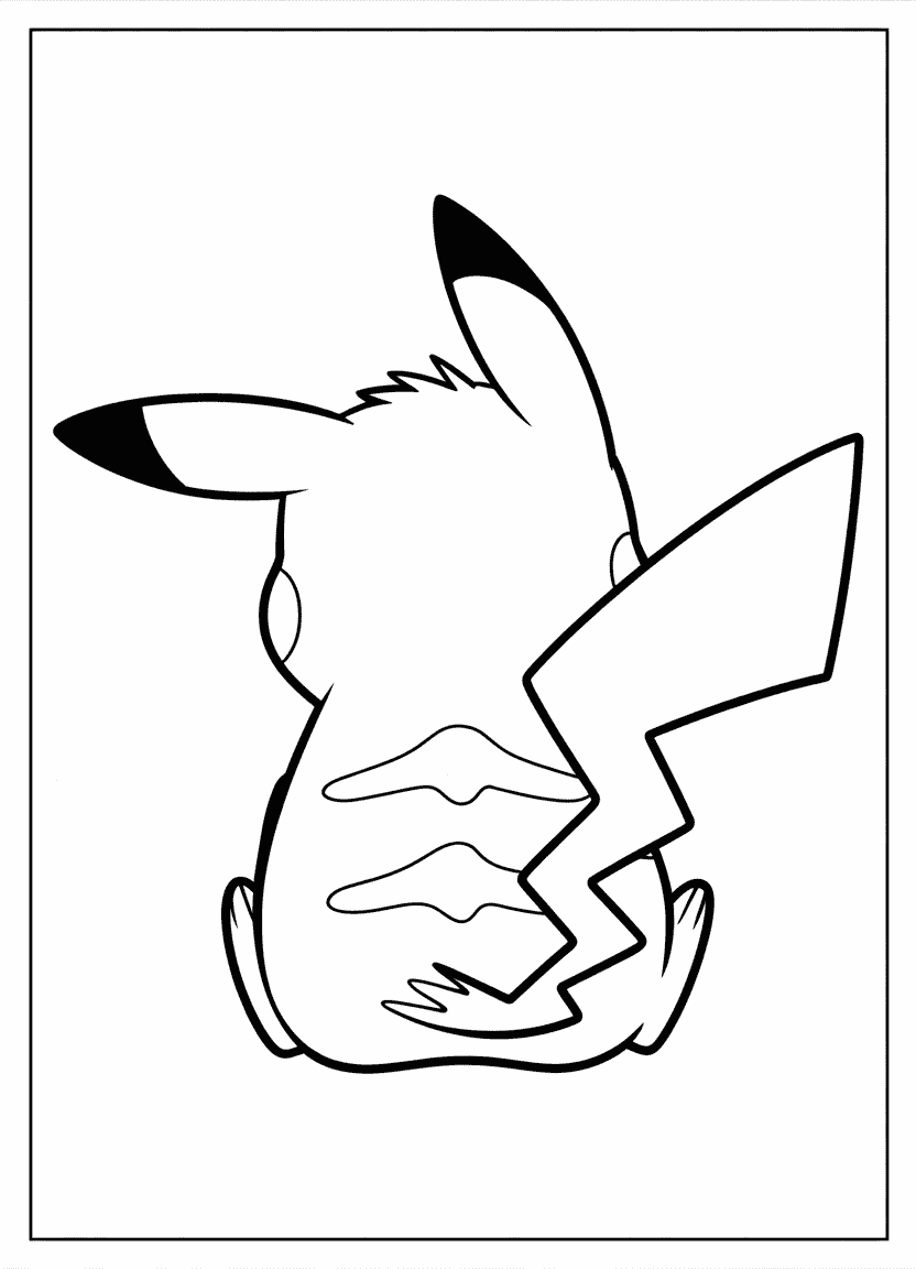 Rear view of Pikachu sitting, showing its tail and back for coloring