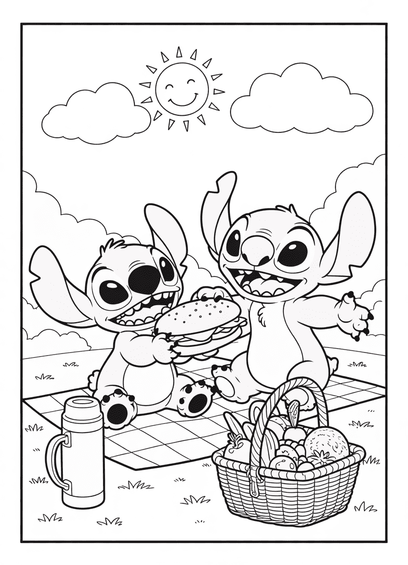 Stitch and Reuben enjoying sandwiches together
