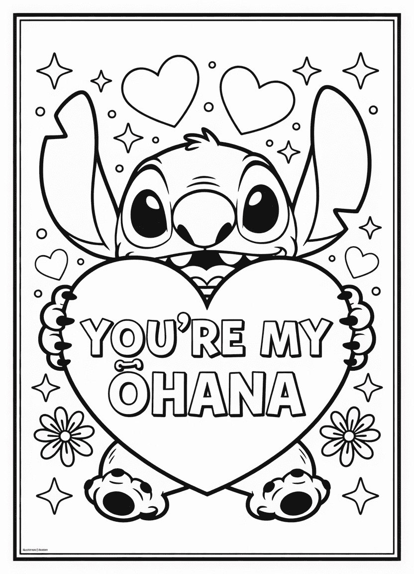 Stitch holding a Valentine heart with a sweet message