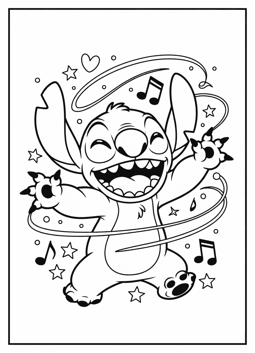 Stitch laughing with his mouth open