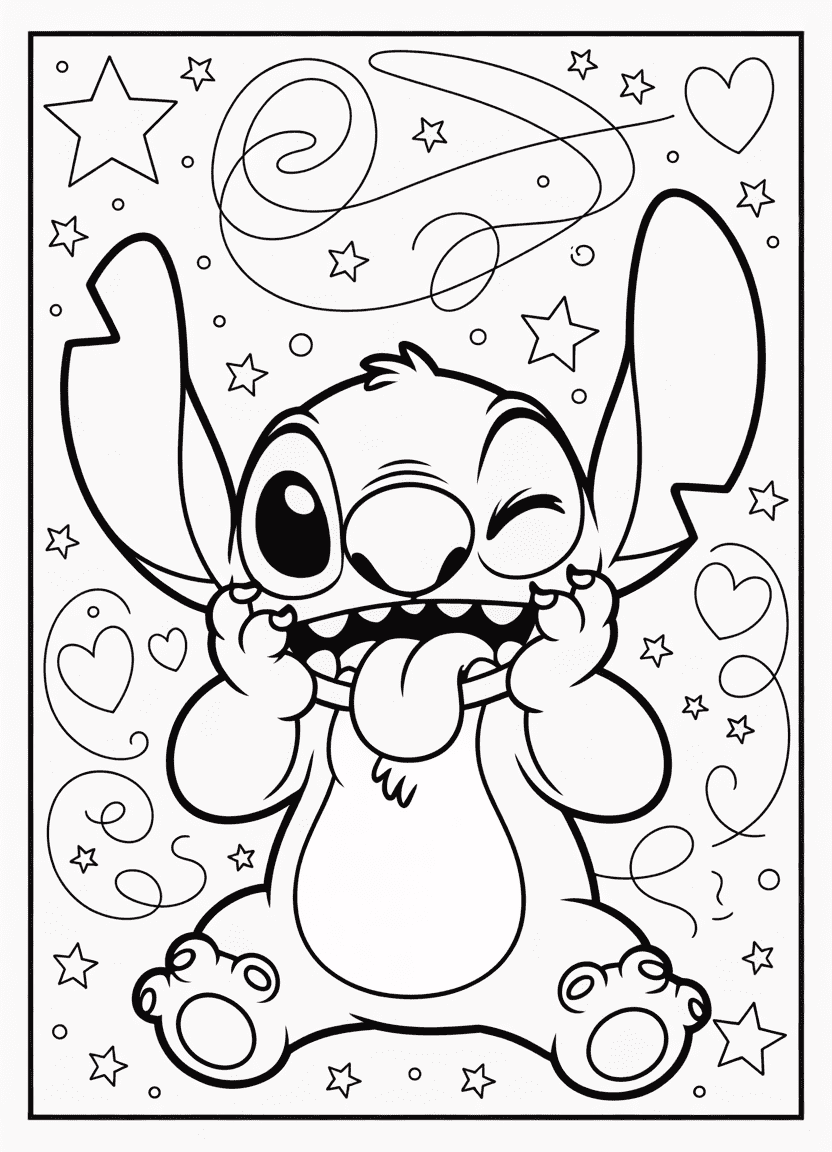 Stitch making a goofy face with tongue out and squinty eyes