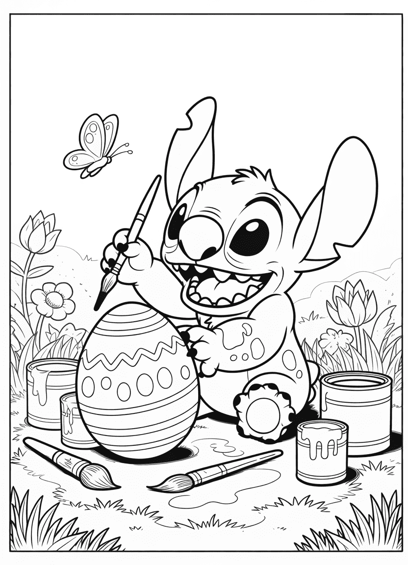 Stitch painting a giant Easter egg