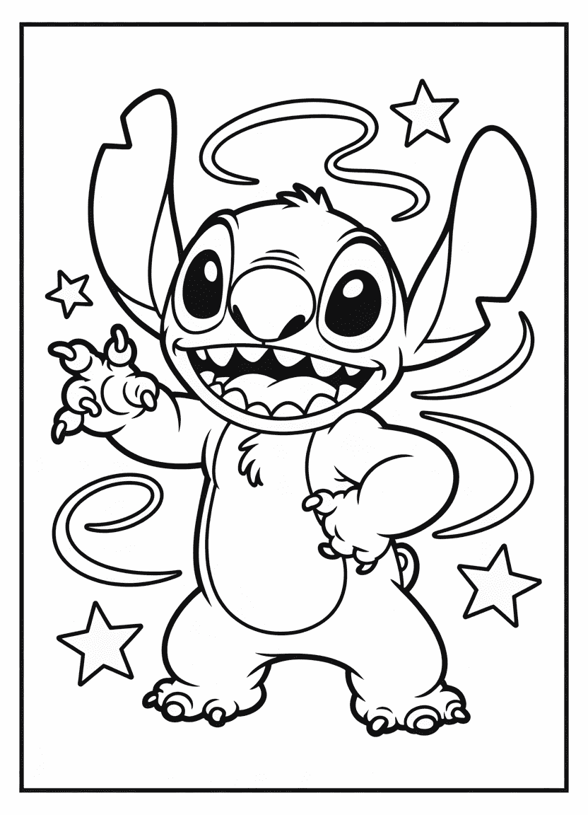 Stitch pointing forward with excitement