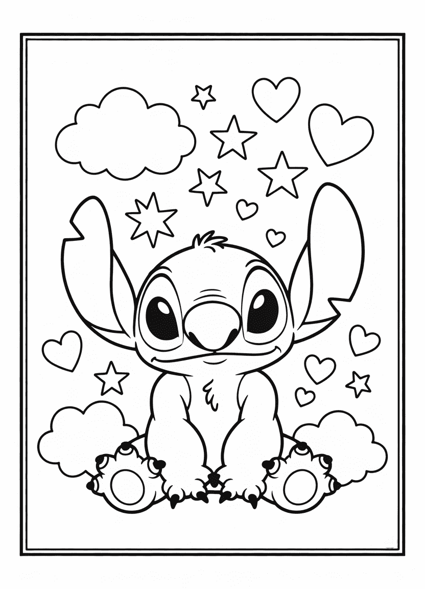 Stitch sitting and praying with eyes closed