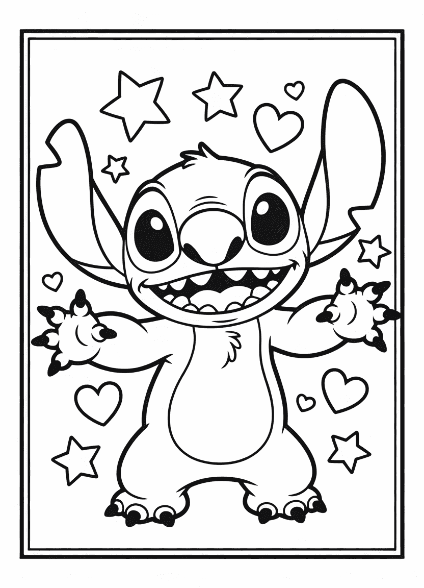 Stitch smiling with arms open in a friendly pose