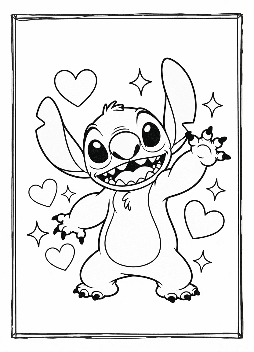 Stitch waving with one hand and smiling
