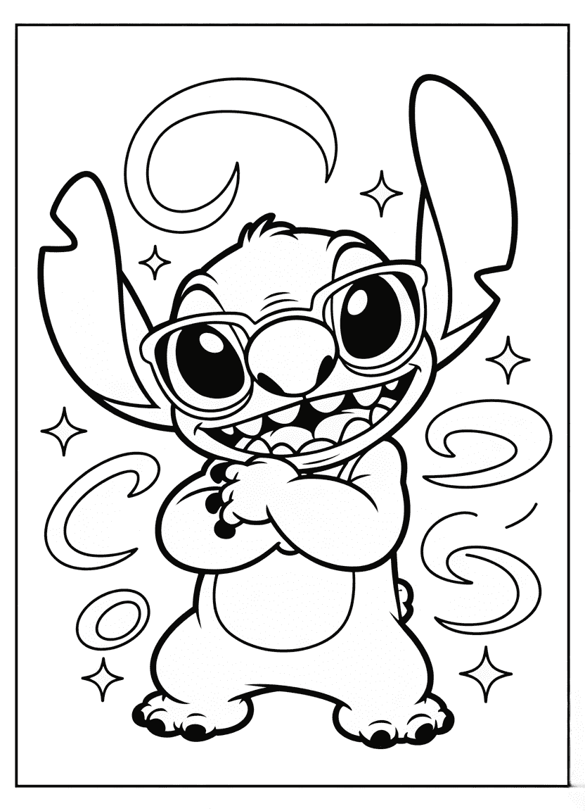 Stitch wearing sunglasses and striking a cool pose