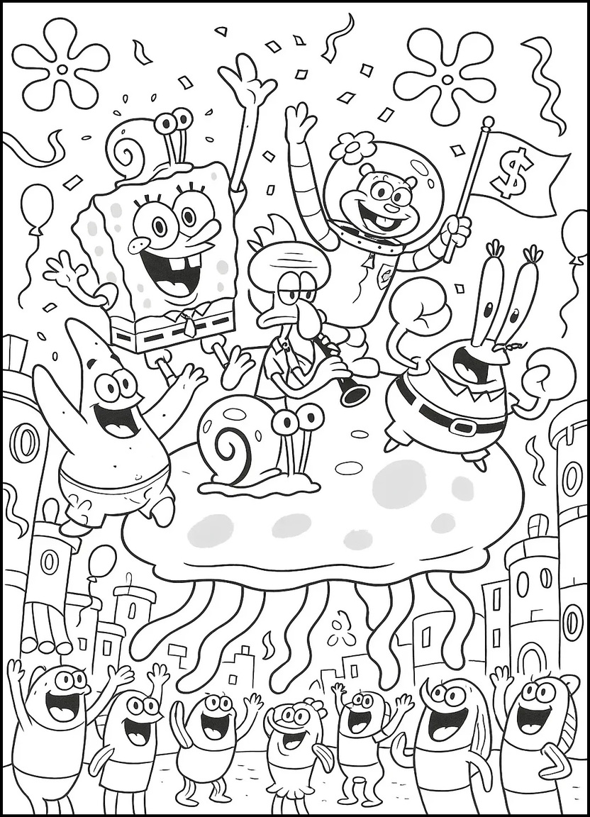 Bikini Bottom jellyfish parade scene