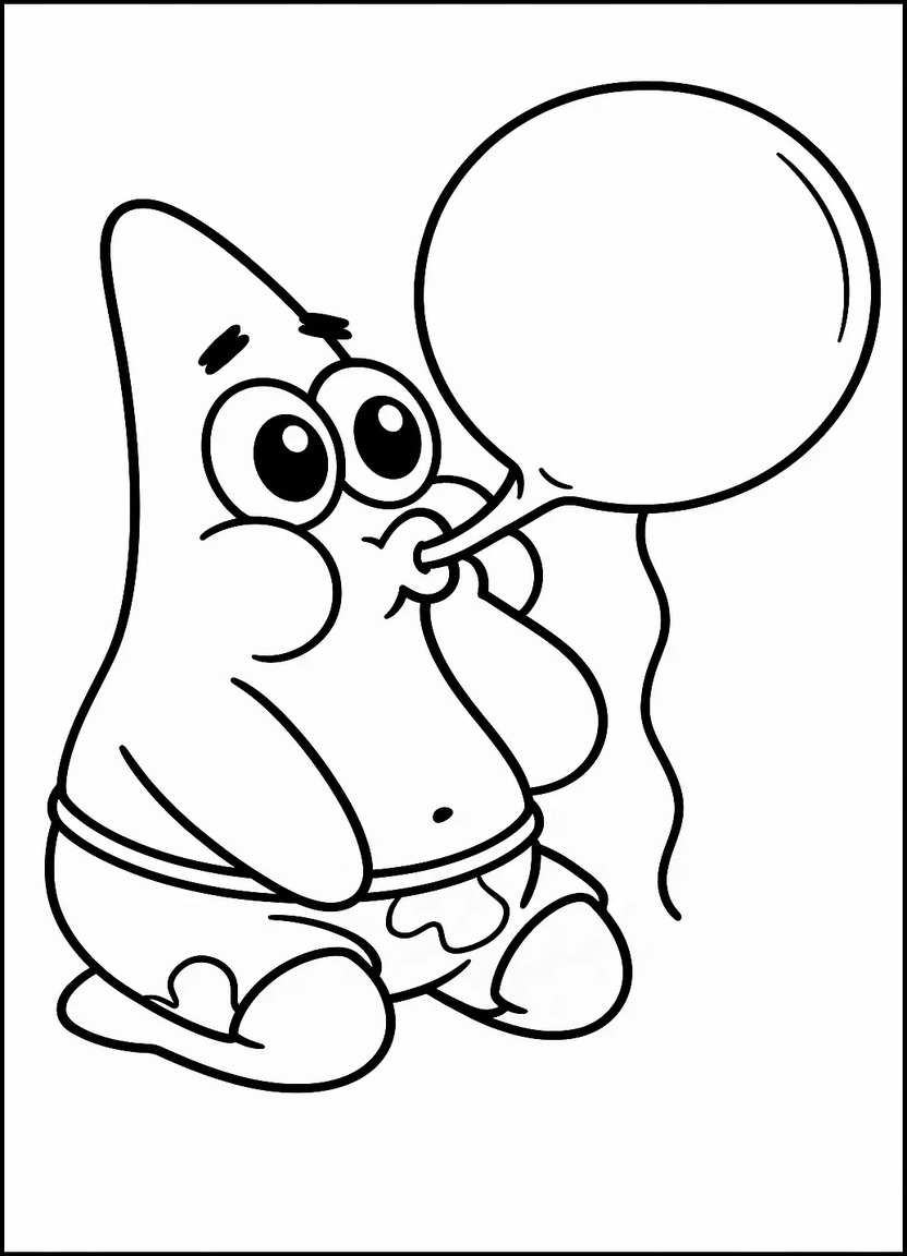 Chibi Patrick blowing a large balloon