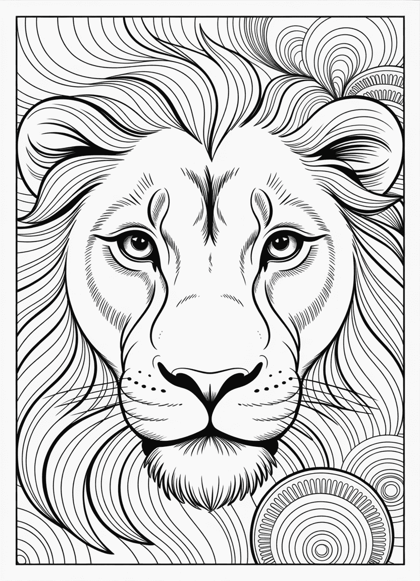  Close-up of lion eyes surrounded by abstract patterns