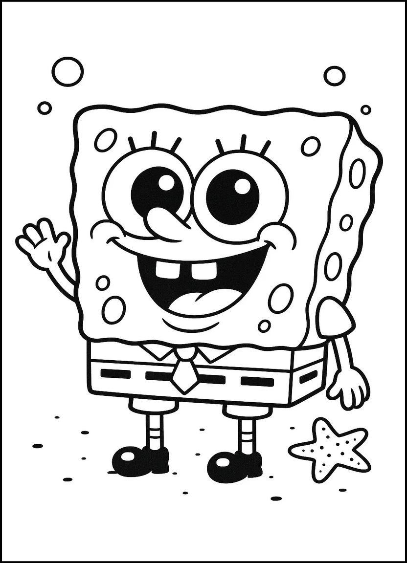 Cute chibi SpongeBob waving and smiling