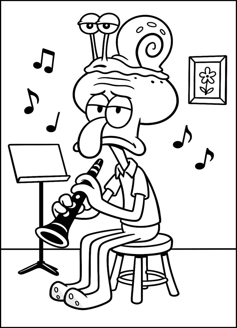 Gary on Squidward’s head while he plays clarinet
