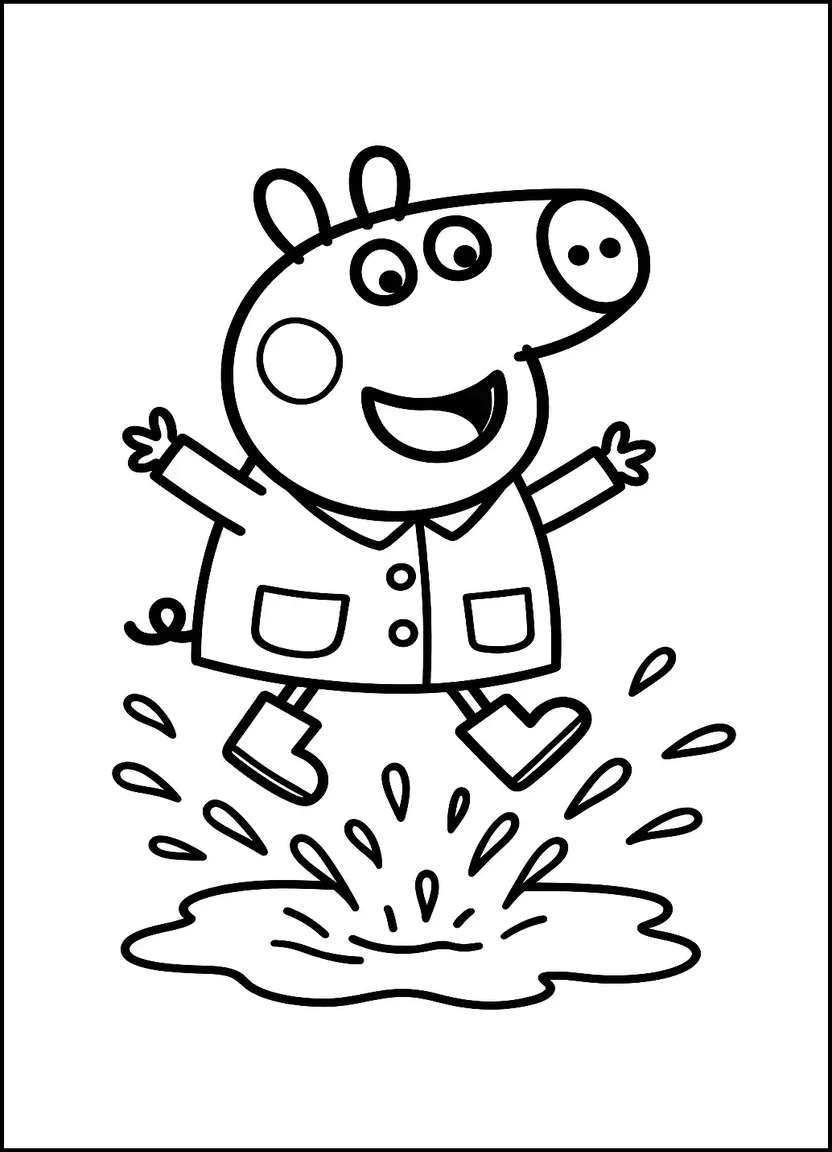 George Pig jumping in muddy puddles coloring page