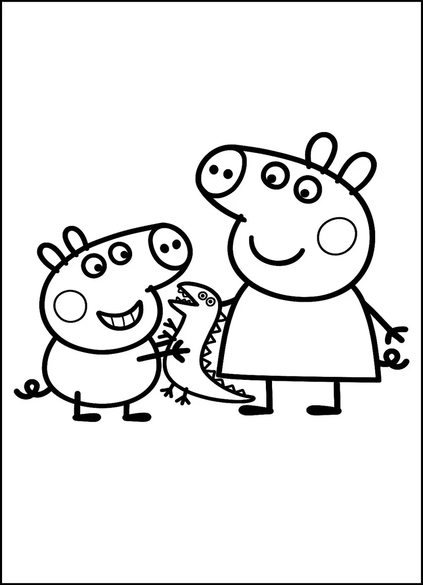 George Pig with dinosaur coloring page