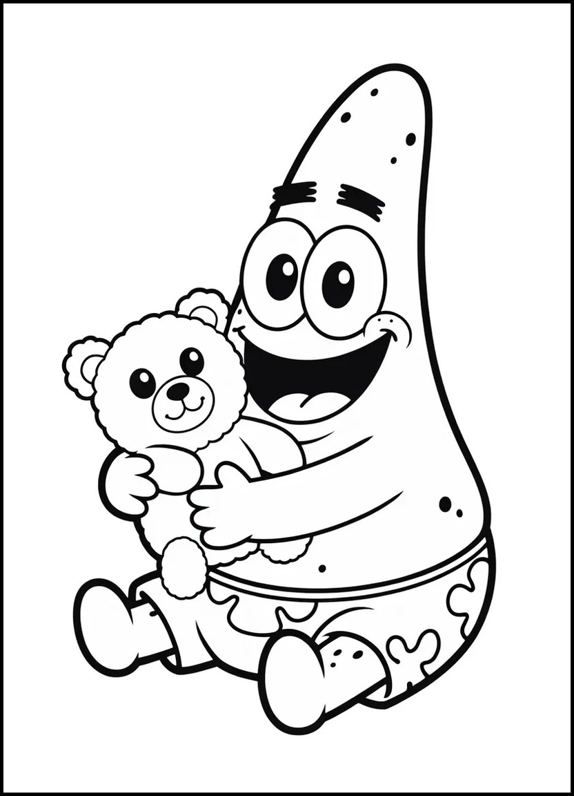 Kawaii Patrick Star holding a bear plush