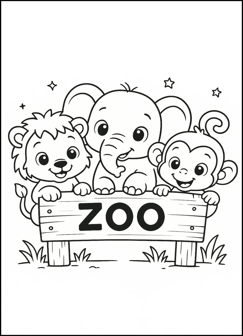 Lion cub and zoo friends peeking over a fence playfully